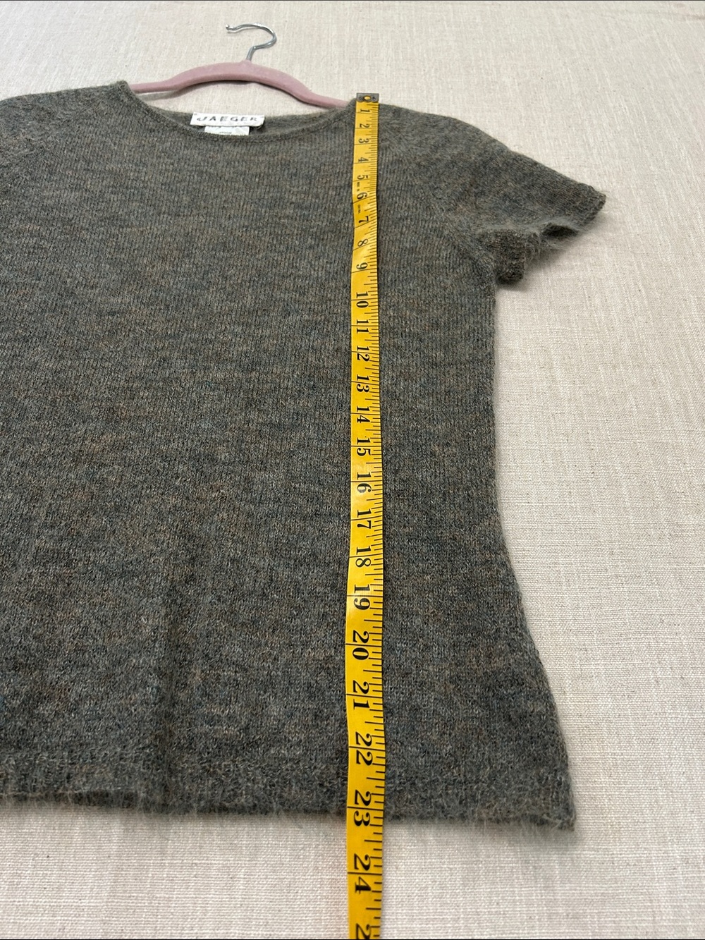 Jaeger Kid Mohair Blend Sweater Heather Olive Soft Airy Knit Crewneck Medium - Picture 9 of 16